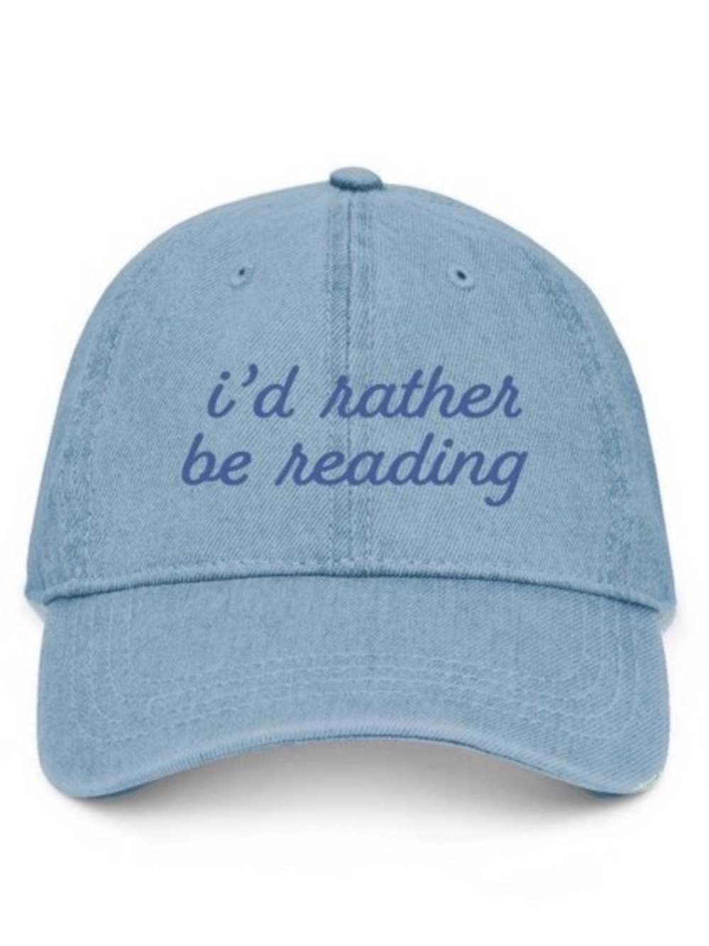 Target Light Blue Baseball Cap with Navy Script "i'd rather be reading"